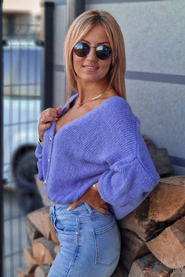 Sweter Rozpinany Button Niebiesko Liliowy 3