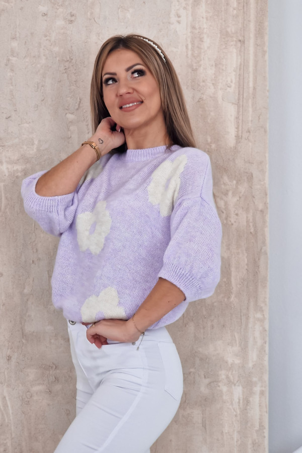 Sweter w Białe Kwiaty -Liliowy Ifuru 5